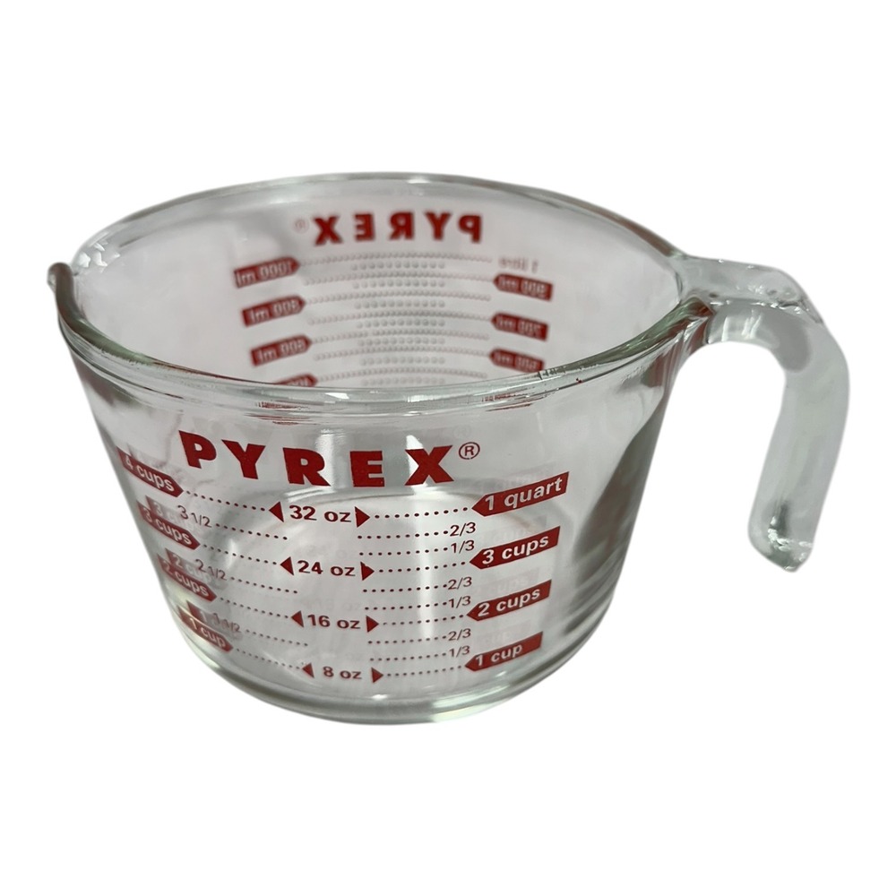 Vintage PYREX 4 Cup 1 Quart Glass Measuring Cup Red Lettering Corning USA